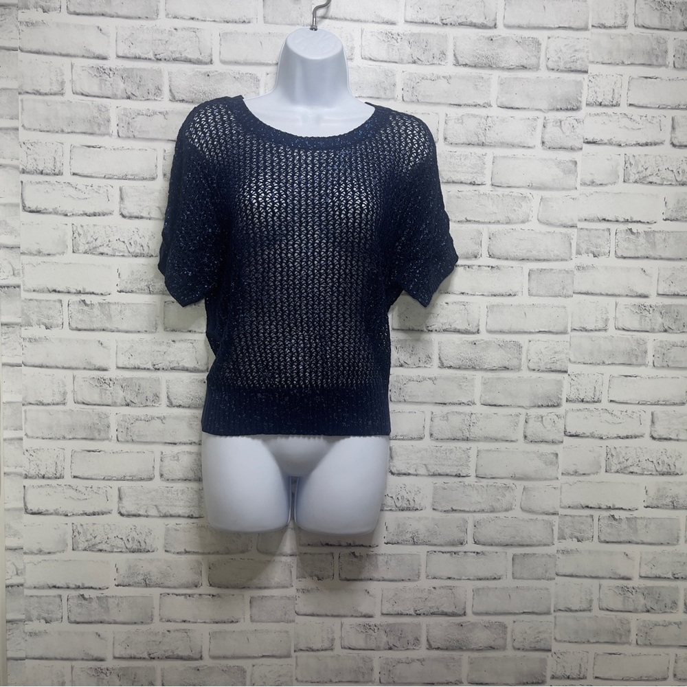 Copper Key Two Tone Blue Loose Knit Short Sleeve Sweater XL